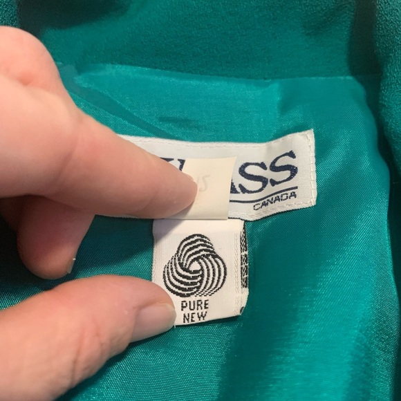 Vintage 80s KLASS Pure New Wool Teal Blazer 12 - Picture 5 of 10